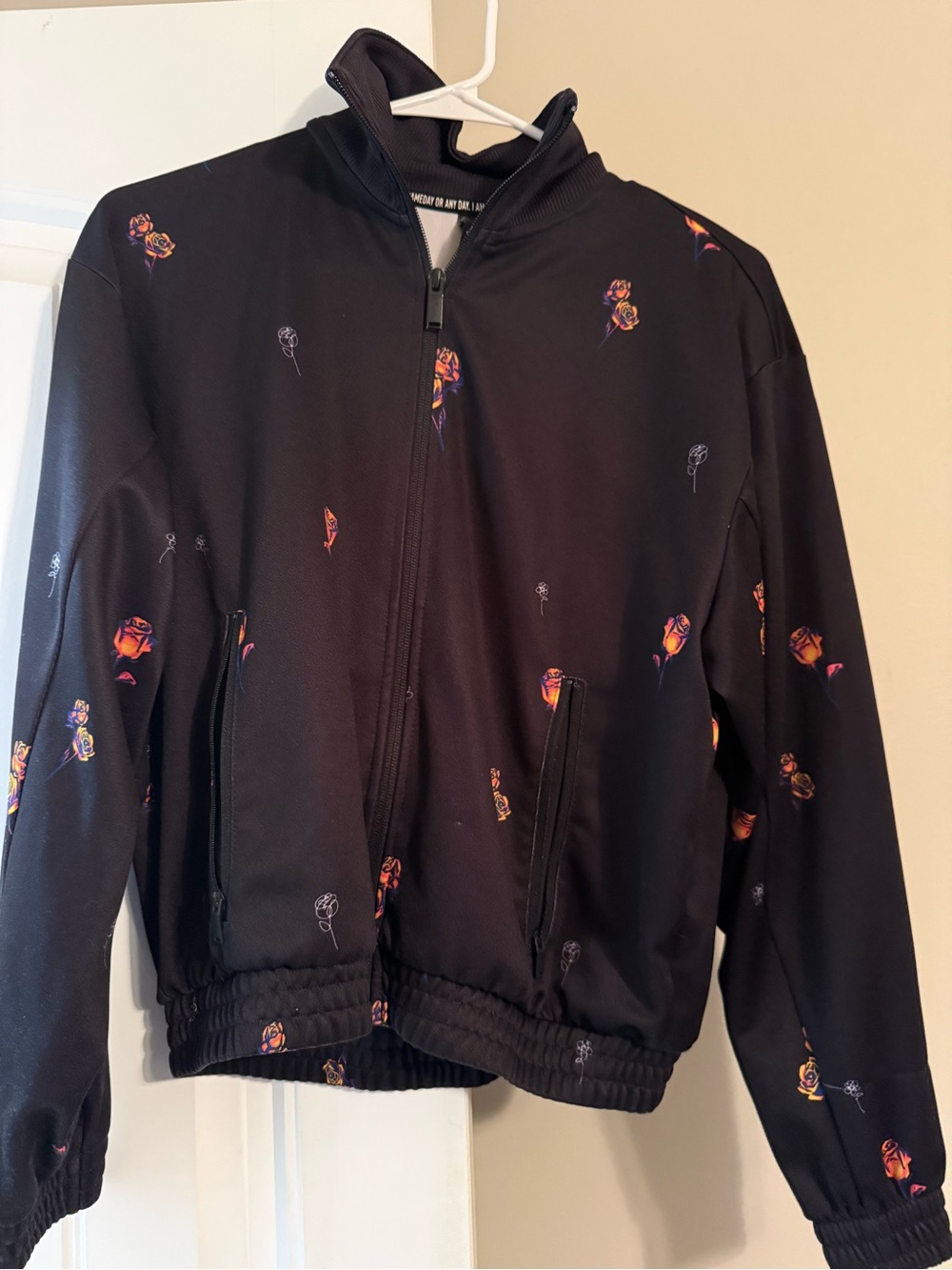 adidas Black Jacket with Orange & Purple Rose Print